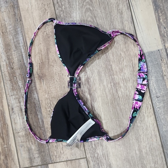 Victoria Secret Swim Bikini Top Small‎ Floral Pink Purple Black Rhinestone Bling - Picture 4 of 9